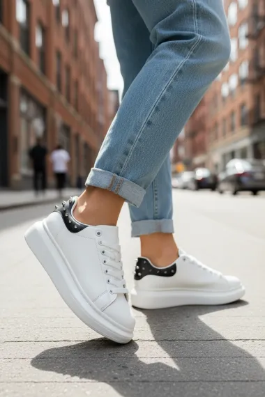 Adidasi dama albi cu negru casual, 6626