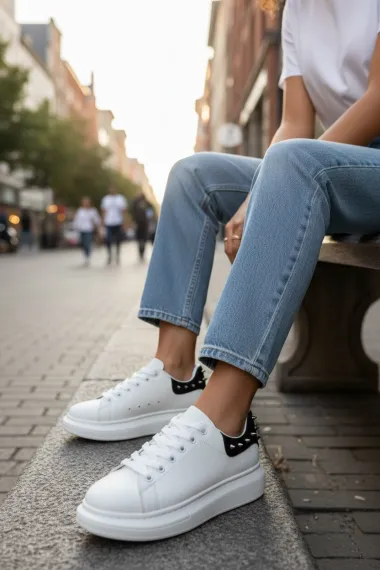 Adidasi dama albi cu negru casual, 6626