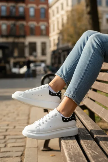 Adidasi dama albi cu negru casual, 6626