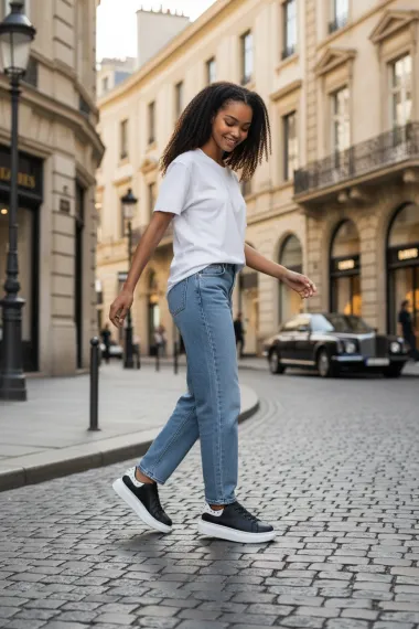 Adidasi dama negri cu alb casual, 6626