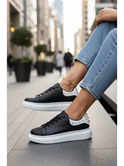 Adidasi dama negri cu alb casual, 6626