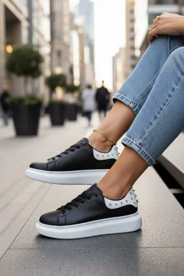 Adidasi dama negri cu alb casual, 6626