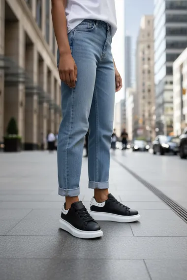 Adidasi dama negri cu alb casual, 6626