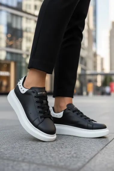 Adidasi dama negri cu alb casual, 6626