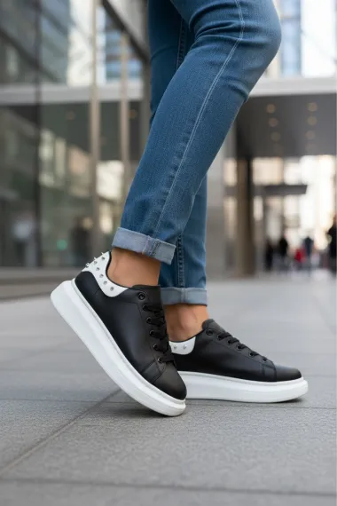 Adidasi dama negri cu alb casual, 6626