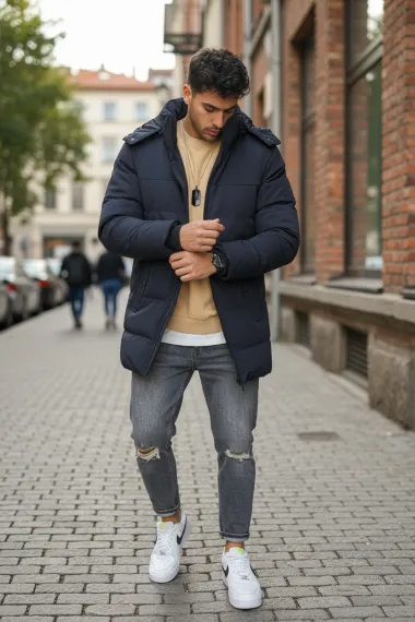 Geaca barbati groasa de iarna, bleumarin 2208