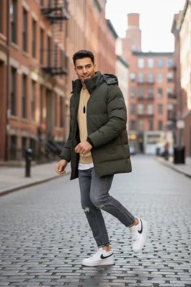 Geaca barbati groasa de iarna, kaki 2208