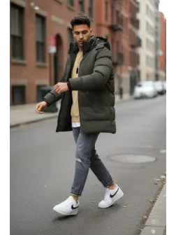 Geaca barbati groasa de iarna, kaki 2208