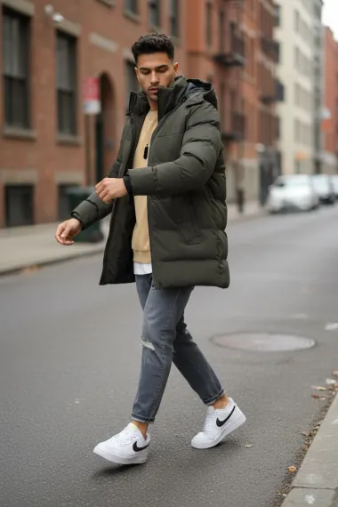 Geaca barbati groasa de iarna, kaki 2208