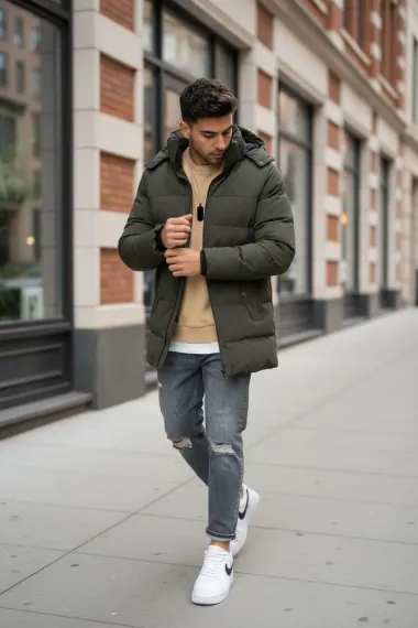 Geaca barbati groasa de iarna, kaki 2208