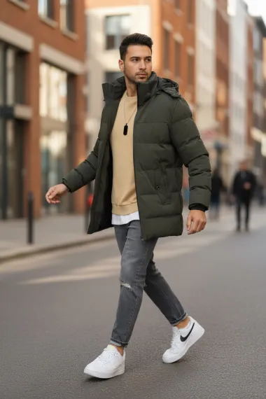 Geaca barbati groasa de iarna, kaki 2208