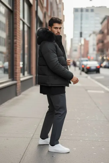 Geaca barbati groasa de iarna, imblanita, neagra 2555