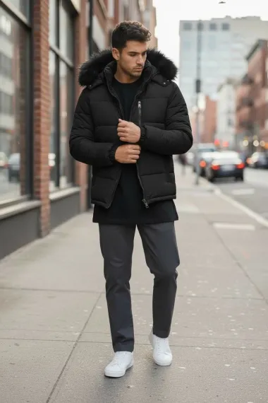 Geaca barbati groasa de iarna, imblanita, neagra 2555