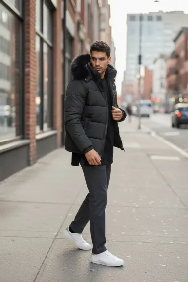 Geaca barbati groasa de iarna, imblanita, neagra 2555