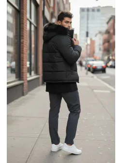 Geaca barbati groasa de iarna, imblanita, neagra 2555