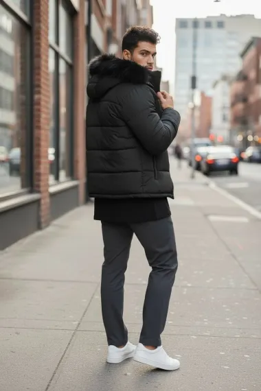 Geaca barbati groasa de iarna, imblanita, neagra 2555