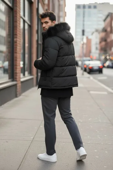 Geaca barbati groasa de iarna, imblanita, neagra 2555