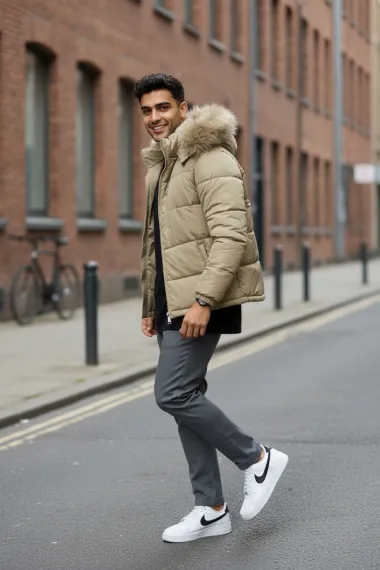 Geaca barbati groasa de iarna, imblanita, bej 2555 T8-2