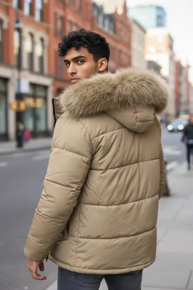 Geaca barbati groasa de iarna, imblanita, bej 2555 T8-2