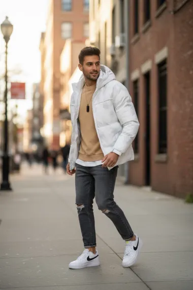 Geaca barbati groasa de iarna, alba 2602