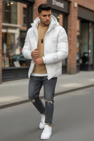 Geaca barbati groasa de iarna, alba 2602