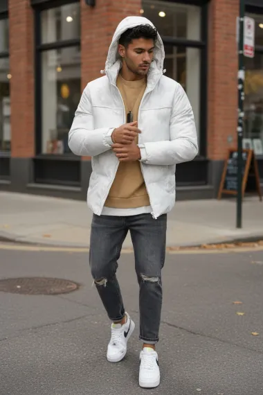 Geaca barbati groasa de iarna, alba 2602