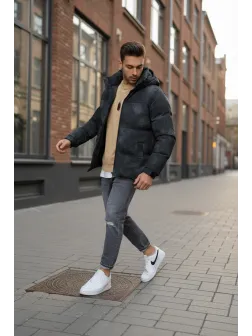 Geaca barbati groasa de iarna, neagra 2602