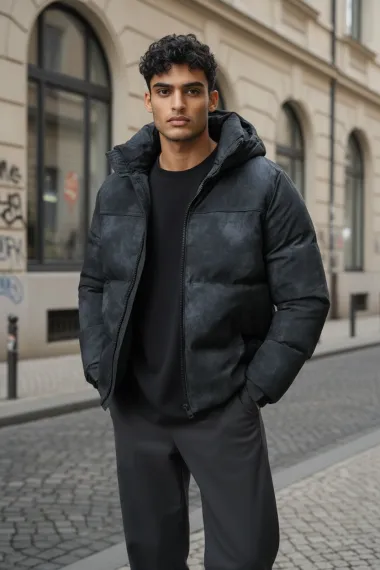 Geaca barbati groasa de iarna, neagra 2602