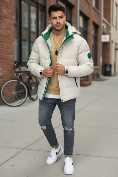 Geaca barbati groasa de iarna, bej 4400