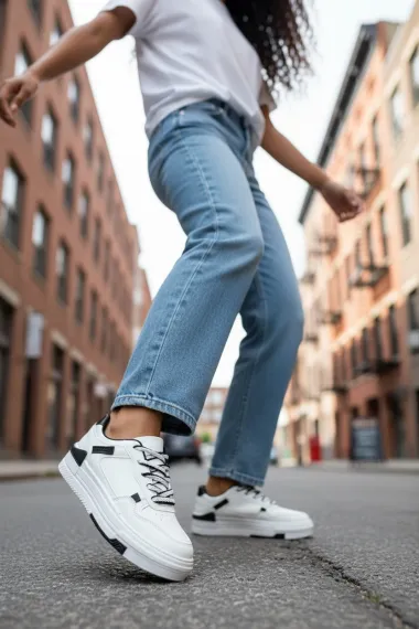 Adidasi dama casual albi cu negru, 8002