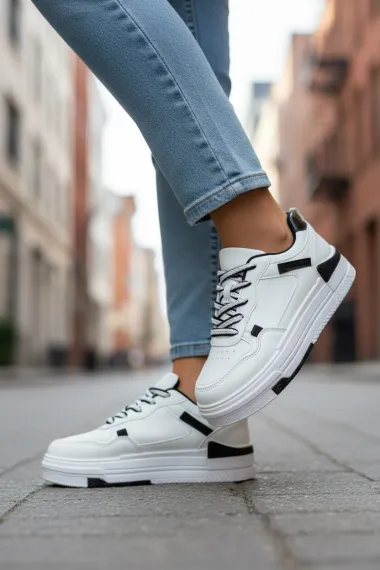 Adidasi dama casual albi cu negru, 8002