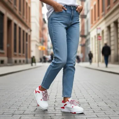 Adidasi dama casual albi cu rosu, 8002