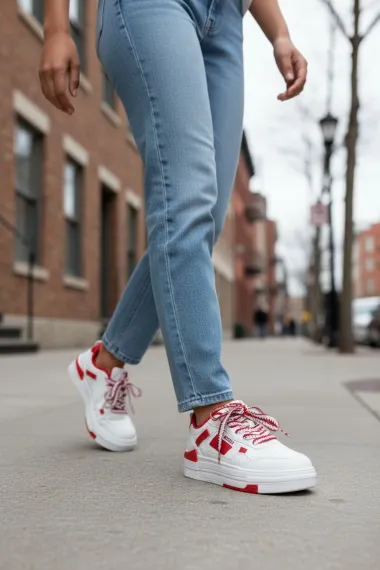 Adidasi dama casual albi cu rosu, 8002