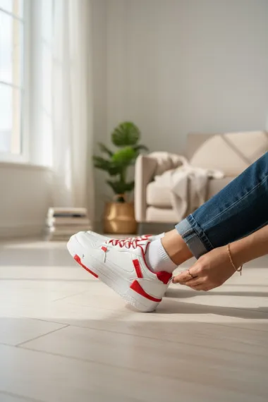 Adidasi dama casual albi cu rosu, 8002