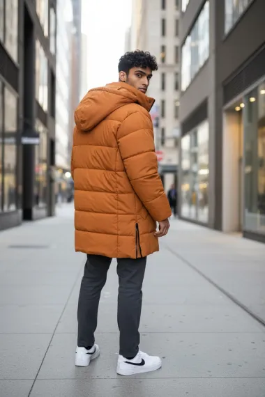 Geaca barbati groasa de iarna, imblanita, portocalie D8