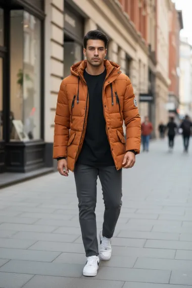 Geaca barbati groasa de iarna, imblanita, portocalie D8