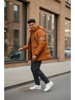 Geaca barbati groasa de iarna, imblanita, portocalie D8