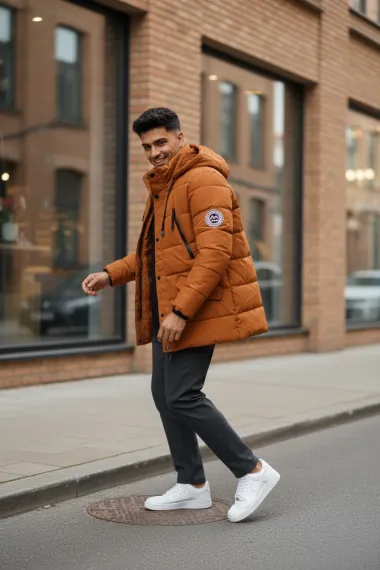 Geaca barbati groasa de iarna, imblanita, portocalie D8