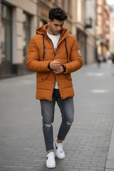 Geaca barbati groasa de iarna, imblanita, portocalie D8