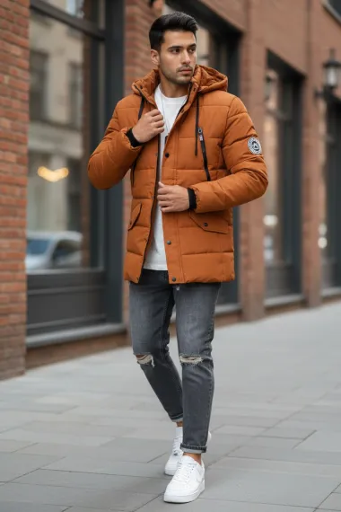 Geaca barbati groasa de iarna, imblanita, portocalie D8