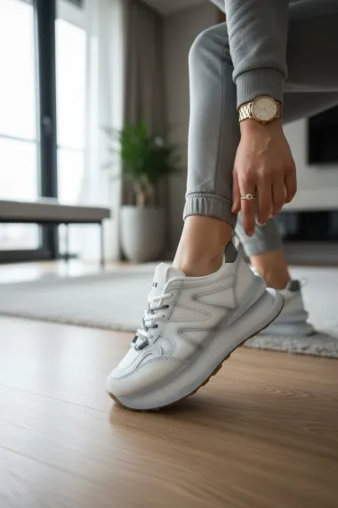 Adidasi dama casual albi cu gri, R01