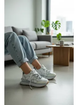 Adidasi dama casual albi cu gri, R01