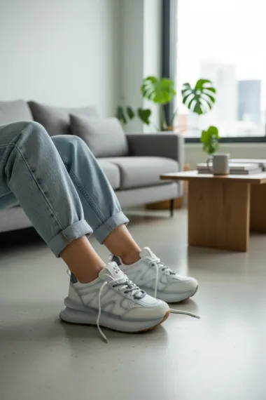 Adidasi dama casual albi cu gri, R01