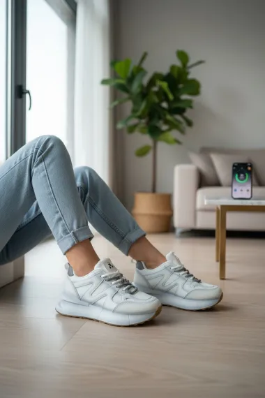 Adidasi dama casual albi cu gri, R01