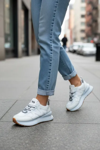 Adidasi dama casual albi cu gri, R01