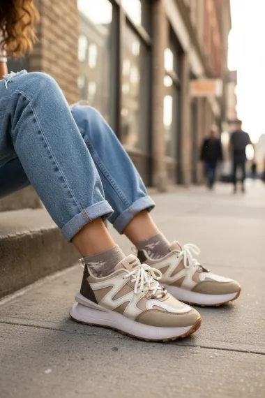 Adidasi dama casual bej cu maro, R01