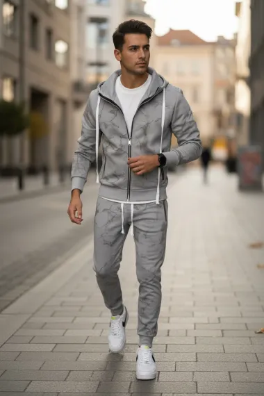 Trening barbati slim fit gri, Pantaloni + Hanorac RM35 46-2.1