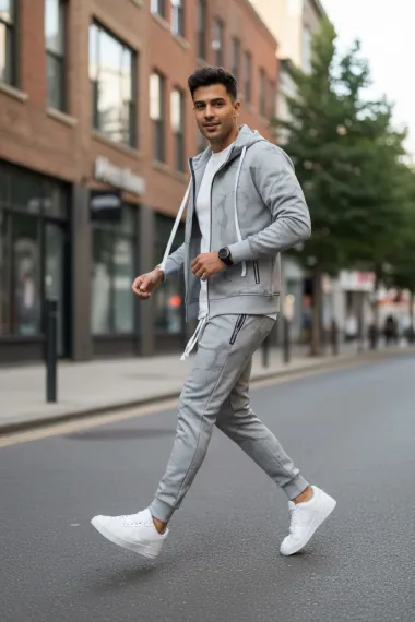 Trening barbati slim fit gri, Pantaloni + Hanorac RM35 46-2.1