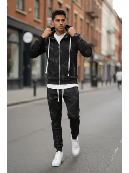 Trening barbati slim fit negru, Pantaloni + Hanorac RM35 100-2.1