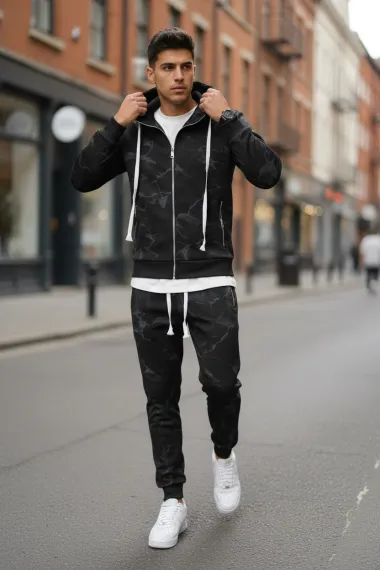 Trening barbati slim fit negru, Pantaloni + Hanorac RM35 100-2.1